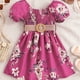 thumbnail image 1 of Toddler Girls Floral Graphic Puff Sleeve Shirred Belted Princess Dress For Party Beach Vacation Kids Summer Clothes, 1 of 1