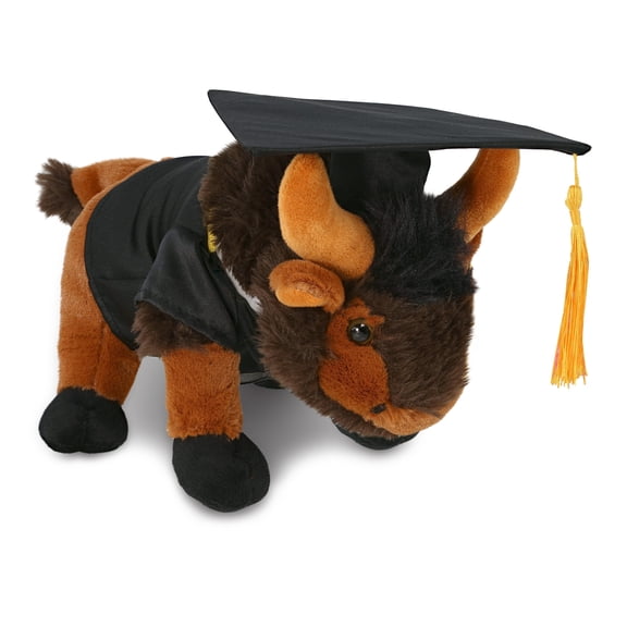 DolliBu Wild Small Buffalo Graduation Plush Toy - Super Soft Graduation Stuffed Animal Dress Up with Gown and Cap with Tassel Outfit - Reward Celebration Grad Gift - 9.5 Inches