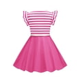 thumbnail image 5 of vdgthytj Toddler Girl's Vintage Dress Summer Striped Ruffle Sleeve Flare A-Line Birthday Party Dress with Belt, 5 of 8