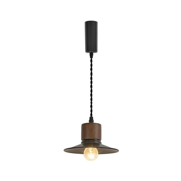 FSLiving Adjustable Height H Type Track Light with E26 Walnut Base and Vintage Black Metal Shade,Decorate Lighting Fixtures for Farmhouse Kitchen Sink (Bulb & Ceiling Track Sold Separately) - 1 Light