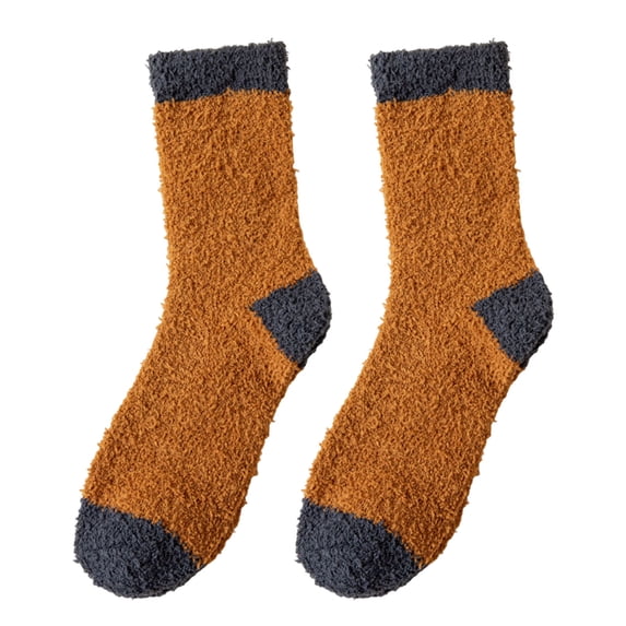 Mightlink 1 Pair Winter Socks Elastic Contrast Color Cozy Coral Fleece Soft Keep Warm Thicken Sweat Absorption Winter Floor Socks for Home