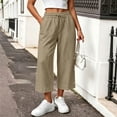 thumbnail image 7 of TEAJOPSUU Women's Cotton Blend Capris Pants Drawstring Elastic Waist Cropped Wide Leg Capris Decorative Side Buttons for Casual Everyday Loungewear Khaki, 7 of 7