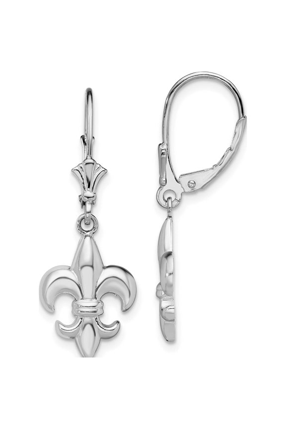 Sterling Silver Polished Small Fleur De Lis Leverback Earrings Made In United States qe15553