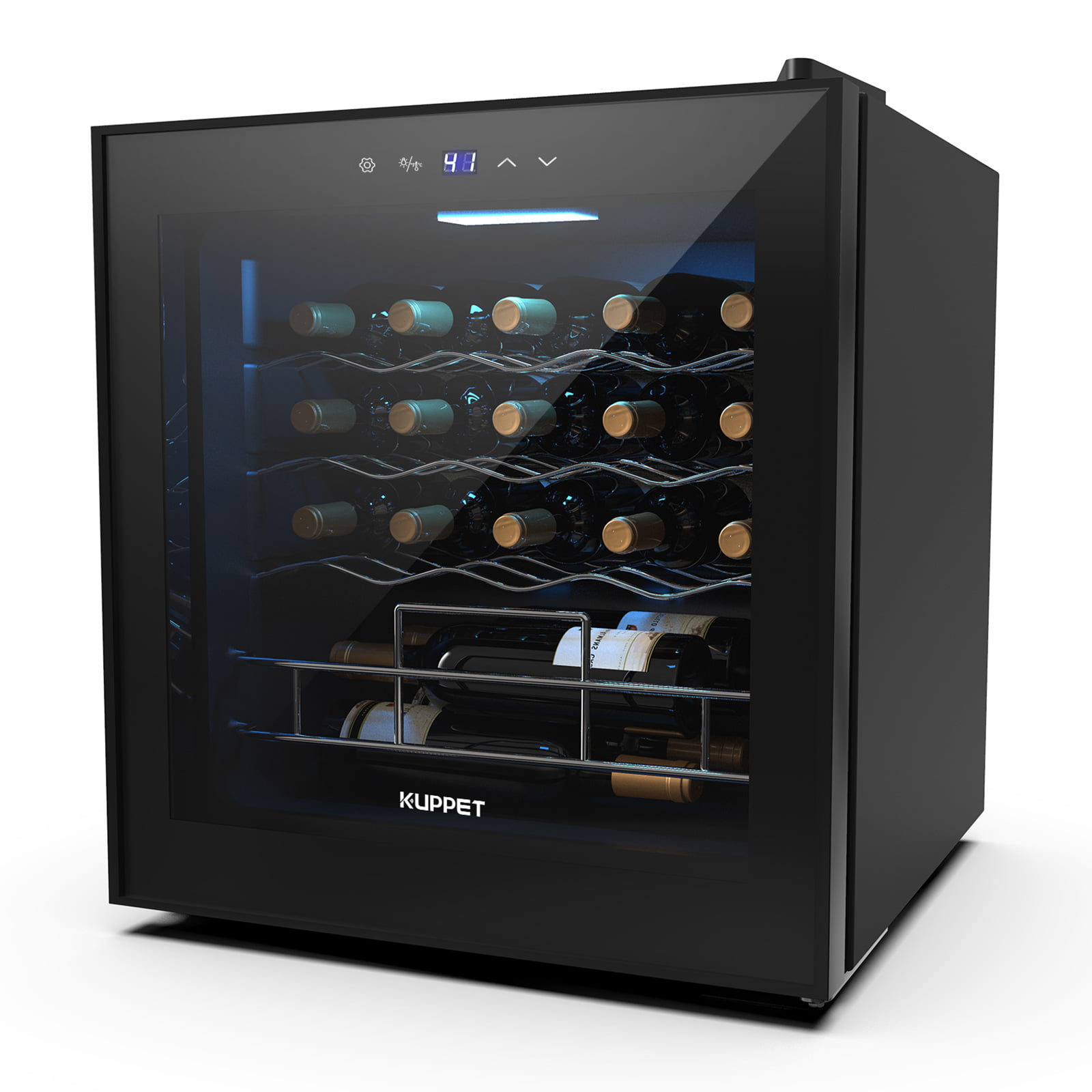 Beer and Champagne Wine Cellar-Digital Temperature Display-Double-layer Glass Door-Quiet Operation  KUPPET Thermoelectric Freestanding Chiller-Counter Top Red/White Wine 16 Bottles Wine Cooler