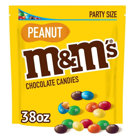M&M's Peanut Milk Chocolate Candy, Party Size, 38 oz Bag