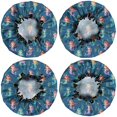 thumbnail image 2 of Shower Caps,Dark Blue Princess Mermaid Sea Pattern Waterproof Shower Cap for Women 4 Pieces,Double Reusable Hair Cover for Shower PEVA Elastic Stretch Hem, 2 of 7