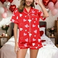 thumbnail image 2 of Satin Pajamas for Women Valentine Pajamas Short Sleeve Heart Print Sleepwear Soft Button down Loungewear Pjs for Women, 2 of 4