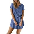 thumbnail image 1 of Gspmoly Robe pour Femme, Robe-Chemise d'Été Décontractée pour Femme à Col en V avec Col, Manches Courtes, Ceinturée, avec Poches, Robes Habillées pour Femme jusqu'à 60 % de Rabais, 1 of 8