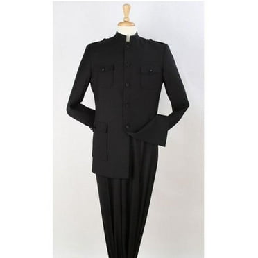 Mens Pinestripe Fashion Suit with Contrast Collar Cuffs and Vest Navy main image 0