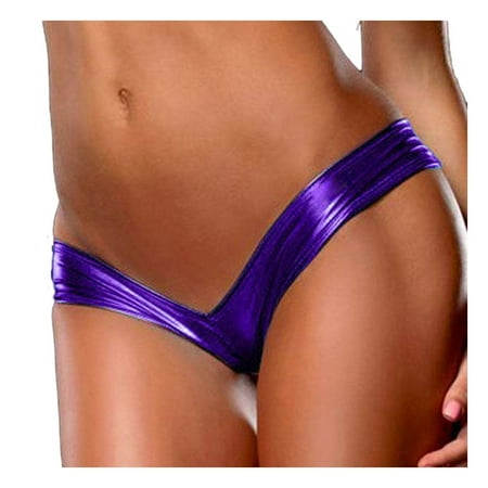 

BIZIZA Womens Sexy Boyshort Leather Panties Underwear Seamless V String Purple One Size
