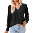 thumbnail image 1 of CEHVOM T-shirt Ample à Manches Longues en Dentelle Col en V pour Femmes Liquidation, 1 of 3