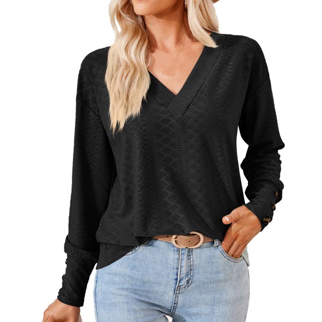 CEHVOM T-shirt Ample à Manches Longues en Dentelle Col en V pour Femmes Liquidation