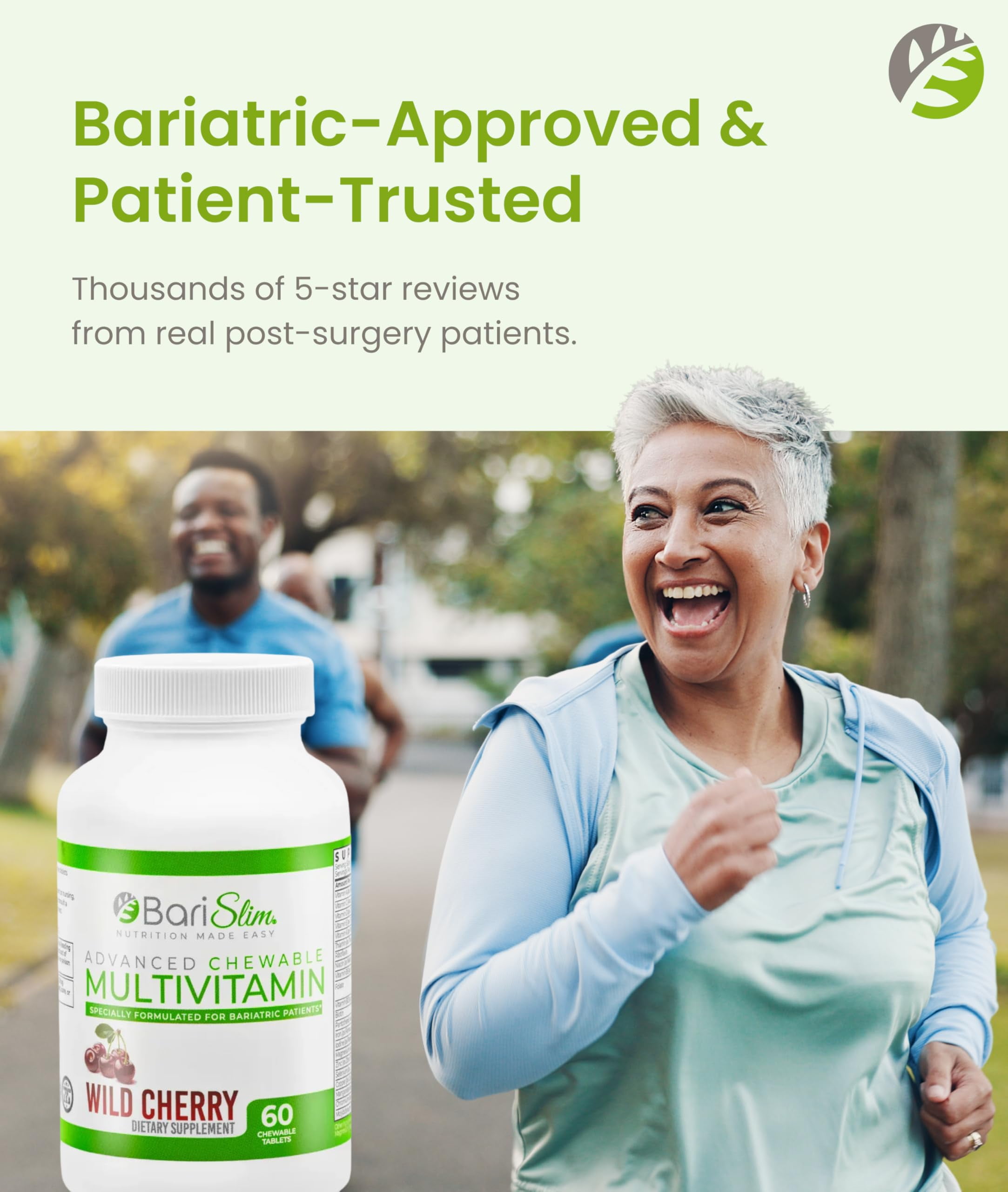 BariSlim Chewable Multivitamin Tablets with Iron, Energy, Immune & Nutrient Deficiency Support,  Wild Cherry, 60 Count, Adult