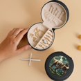 thumbnail image 5 of Yiaed Green Forest Dinosaur Print Travel Jewelry Case Bridesmaid Gift Boxes Jewelry Travel Organizer Small Round Jewelry Box Mini Storage-Black, 5 of 7