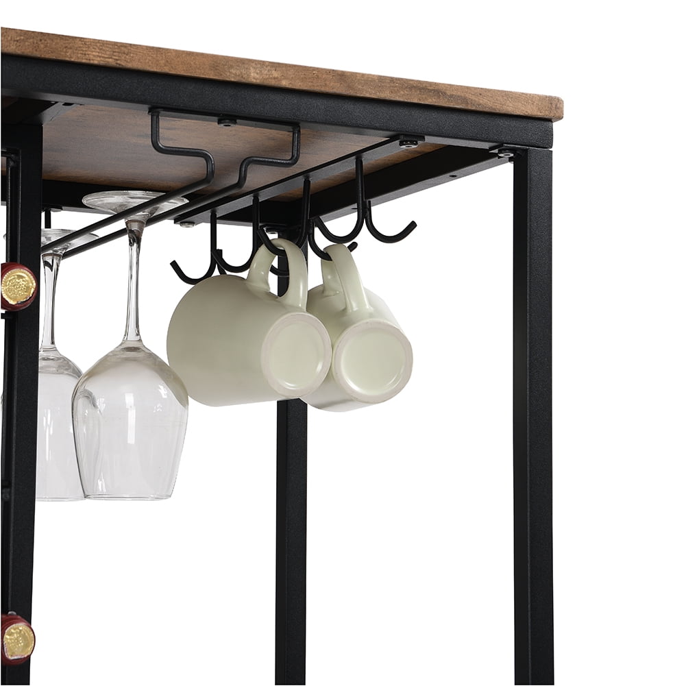 Private Jungle Industrial Wine Rack Table with Glass Holder, Wine Bar Cabinet with Storage,Brown Private Jungle Industrial Wine Rack Table with Glass Holder, Wine Bar Cabinet with Storage,Brown