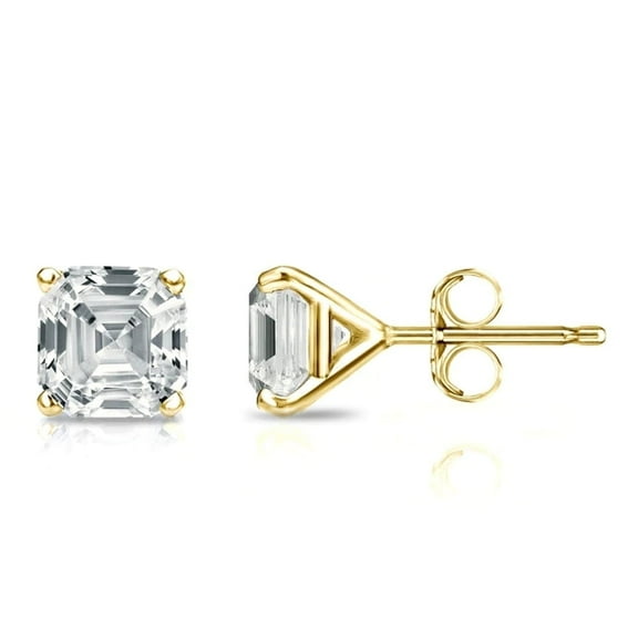 Paris Jewelry 18K Yellow Gold 2 Ct Ascher Cut White Sapphire Stud Earrings plated