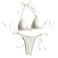 thumbnail image 2 of PWPSG Gingham Textured Halter Triangle Bikini Two Piece Swimsuit with Tie Side High Cut Leg Bottom Beige M, 2 of 6