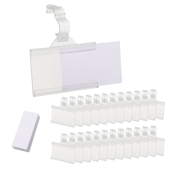 Uxcell 25pcs Wire Shelf Label Holder 2 x 1.4 Inch with Label Papers for Basket, Clear