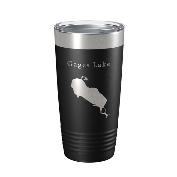 Gages Lake Map Tumbler Travel Mug Insulated Laser Engraved Coffee Cup Illinois 20 oz Black