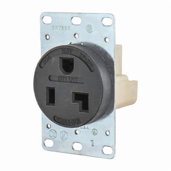 Bryant Receptacle,Black,30A,2.0 HP,3 Wires 9530FR