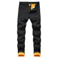 thumbnail image 1 of Frontwalk Men Denim Pants Thicken Plush Trousers Mid Waist Jeans Sport Casual Bottoms Zipper Black 32, 1 of 9