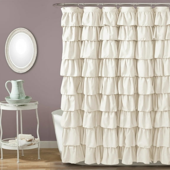 Lush Decor Ruffle Textured Shower Curtain, 72x72, Ivory, Single