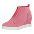 thumbnail image 4 of Dakaela Women's Platform Wedge Sneakers Hidden Heel Ankle Booties Side Zipper Casual Walking Slip on Fall Boots Pink 6.5, 4 of 5