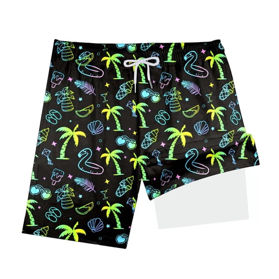 HOWPAY Boy Swim Trunks Quick Dry Elastic Waist Swim Shorts with Compression Liner Stretch Breathable Lightweight Casual Swim Bottom Black