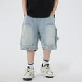thumbnail image 2 of JLMSPLWG Plus Size Kids Jean Shorts Cargo Denim Short Jeans for Boy Fashion Vintage Short Jean Toddler Solid Color Shortalls Jean with Pockets Teen Boy Clothes, 2 of 5