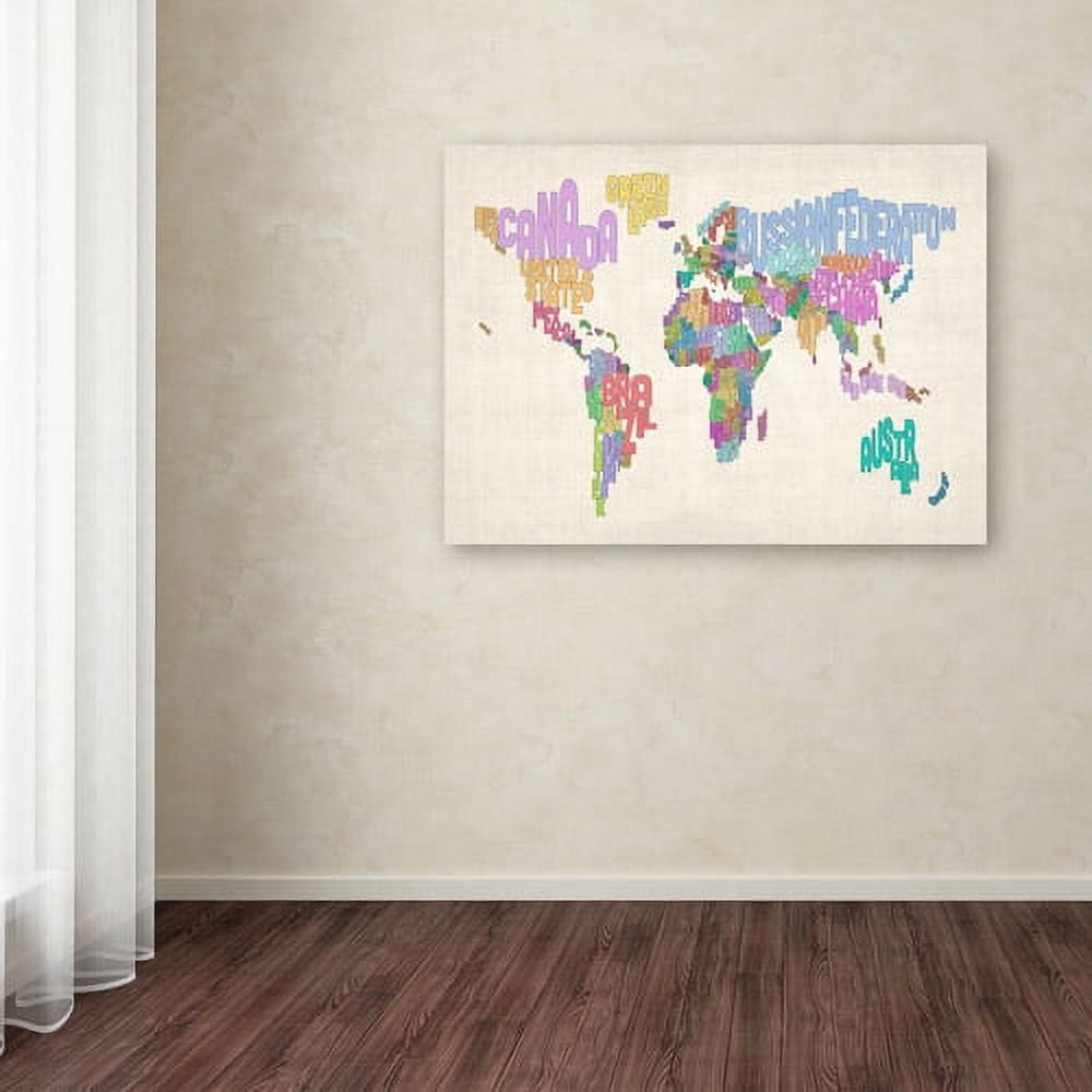 Trademark Art 'World Text Map 5' Canvas Art by Michael Tompsett