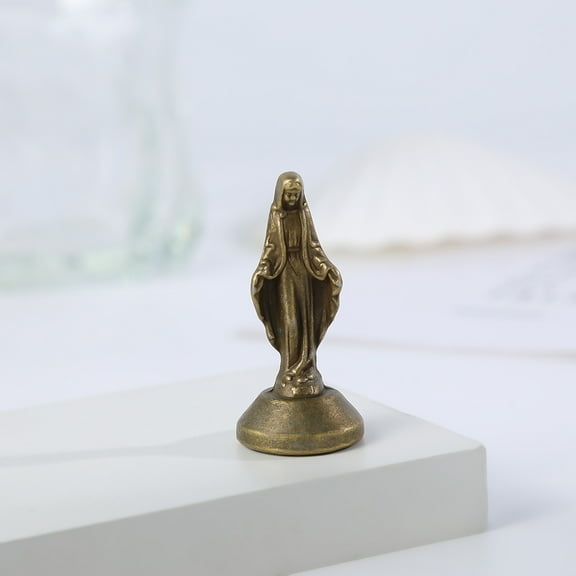 QIDITONG Brass Virgin Mary Statue Miniature Nativity Figure Blessed Mother Collectible Small Maria Figurine for Catholic Home Office Decor