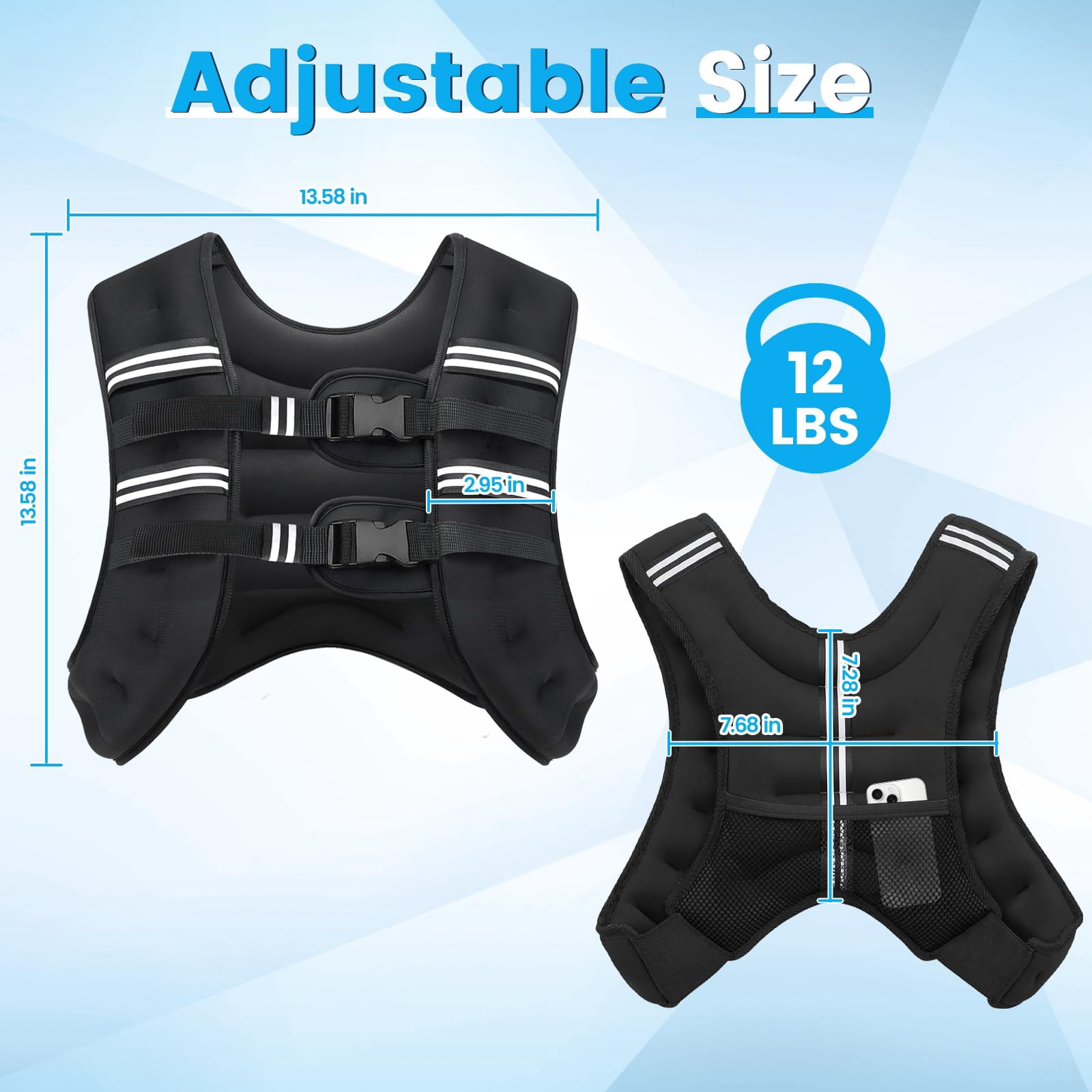 Black 12LB Weighted Vest for Men and Women Workout Fitness