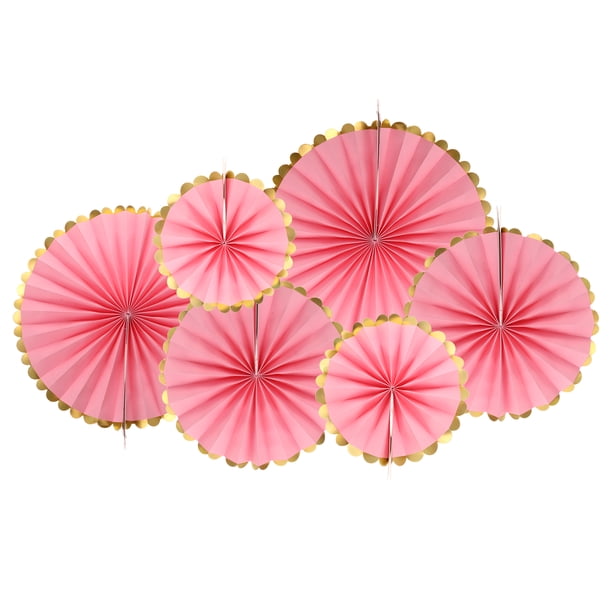 Uxcell Hanging Paper Fans Set Paper Decorations for Party Birthday, Pink Foil Lace(6pcs)