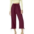 thumbnail image 2 of Hauaitttt Women's Solid Color Drawstring Cropped Linen Pants Casual Capri TrousersTrousers Women Pants Casual Elastic Waist Straight Leg Womens plus Size Pants Casual Work Linen Womens Casual Pants, 2 of 8