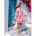thumbnail image 5 of Autumn Women'S Dress V-Neck Long Sleeve Elastic Waist Bohemian Beach Resort Wear Floral Mini Summer Dress Red L, 5 of 9