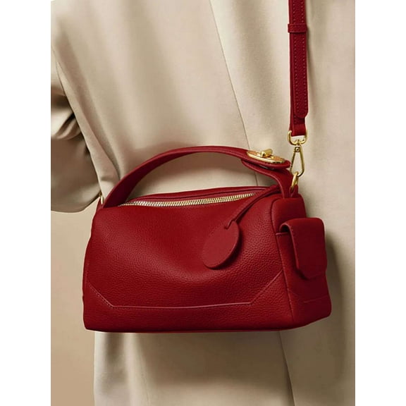 Vintage Red Handbag with Pillow Design - Women's Designer Shoulder Bag for Commute