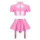 thumbnail image 4 of Conjunto de lencería sexy de charol para mujer, trajes de látex, top corto con cremallera recortada, cintura alta, entrepierna abierta, faldas con liga, ropa interior, 4 of 5