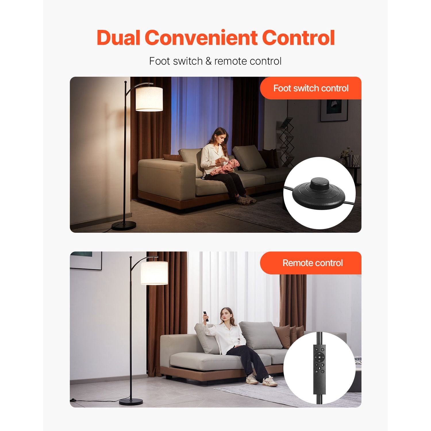 Tall Floor Lamp for Living Room, Dimmable & Color Temperature Adjustable via Remote Control, Modern Standing Light