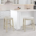 thumbnail image 2 of Pemberly Row Saddle Stool Beige Fabric & Antique White Base & Nailheads 2 Pack, 2 of 6