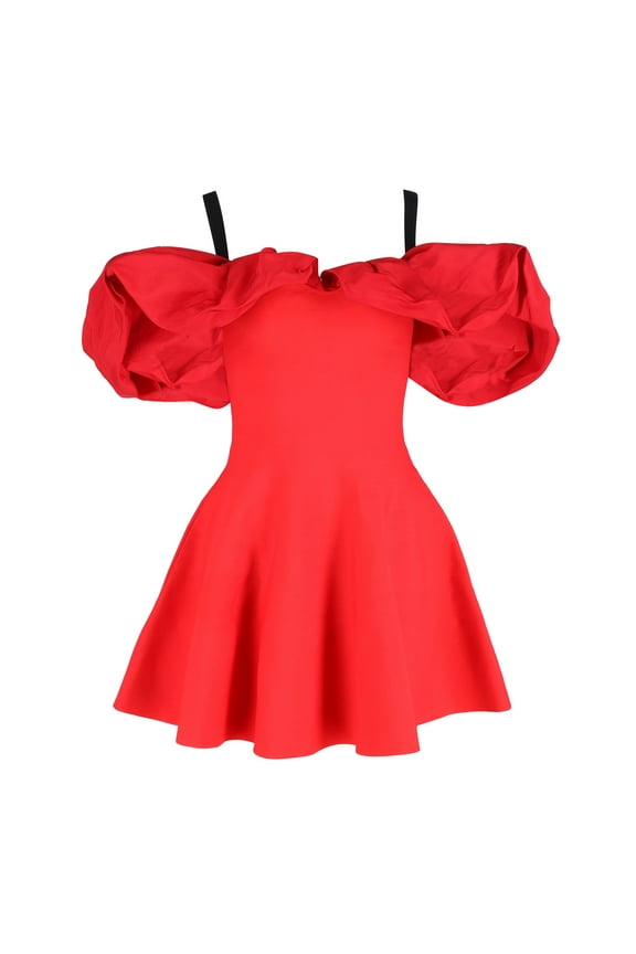 Pre-Owned Alexander McQueen Cold-Shoulder Ruffled Mini Dress in Red Viscose
