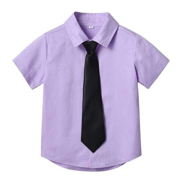 vdgthytj Toddler Baby Boys Girls Button down Shirts Kids Collared Neckties Short Sleeve Solid Color Summer Tops Tee