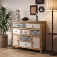 thumbnail image 3 of 39.3" Vintage Tall Storage Cabinet, Rustic Multicolor Carved Wood Cabinet with 7 Drawers & 2 Doors, Farmhouse Accent Furniture for Living Room, Dining Room, Hallway, 3 of 7