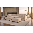 thumbnail image 1 of Canapé/sofa Sectionnel Réversible Rembourré en Velours Côtelé EVA avec Pouf de Rangement Beige, 1 of 7