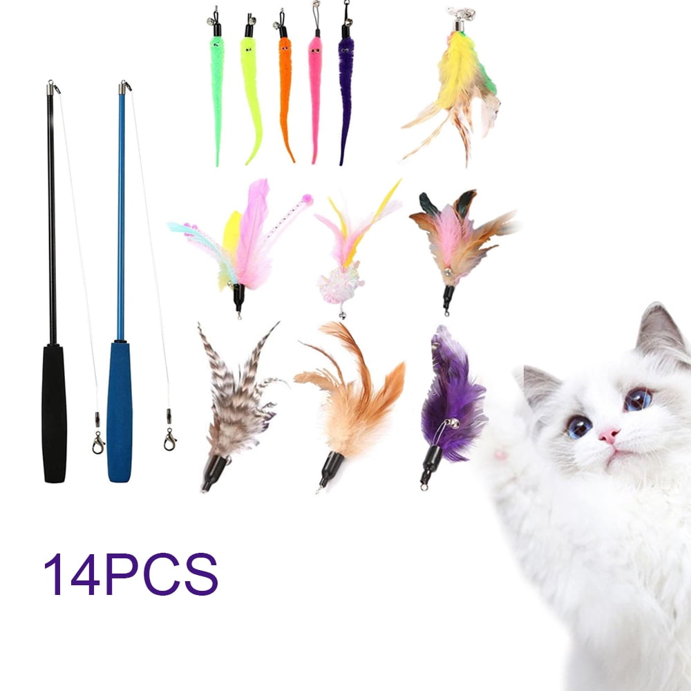 Willkey Pet Cat Interactive Toy Retractable Rod Rod With 12 