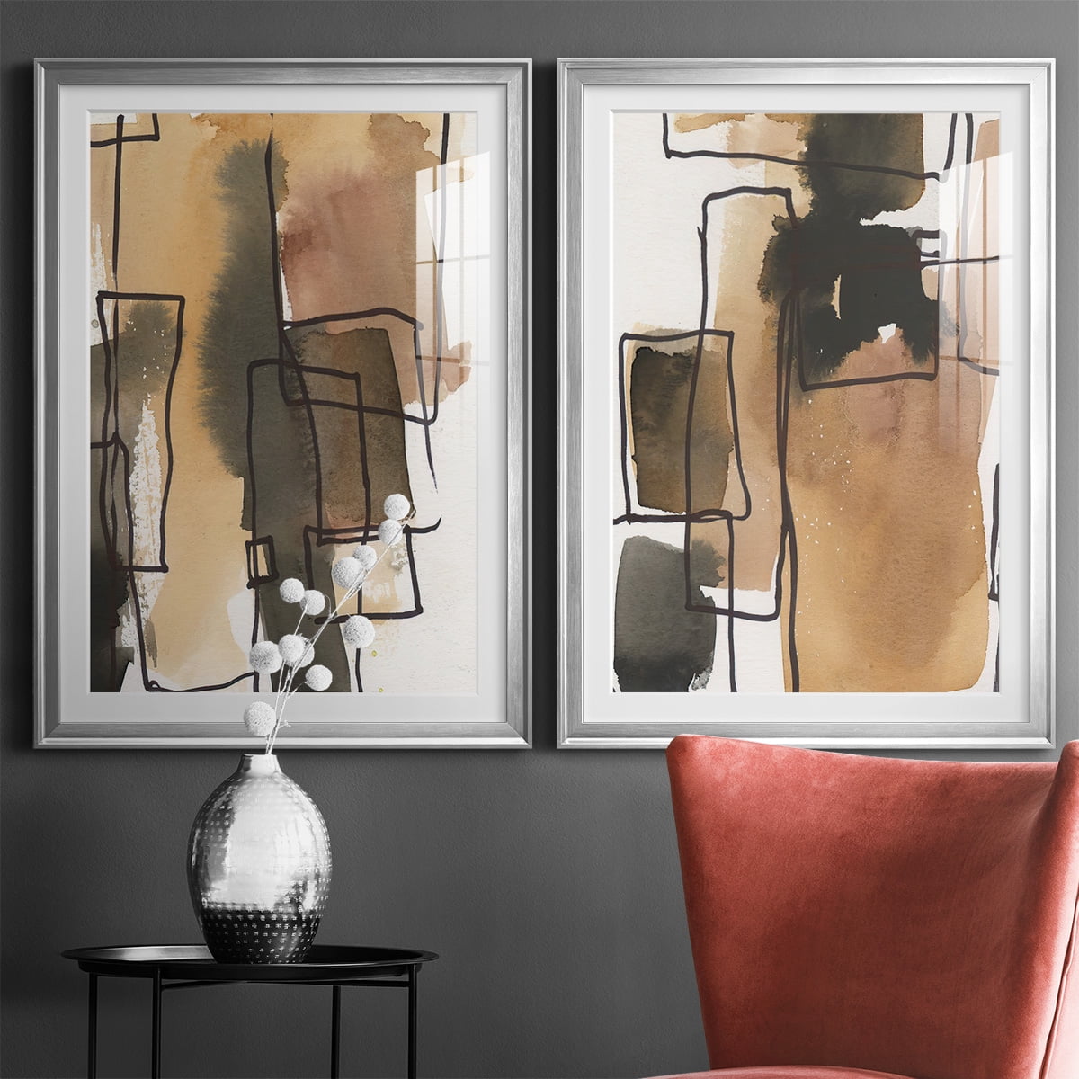 Wexford Home Retro Vibe III Premium Framed Print, 22.5" x 30.5" - Ready to Hang, Silver (Set of 2)