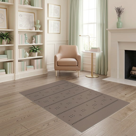 ODIKA 4'x6' Brown Taupe Southwestern Arrow Washable Area Rug Inspired Dotted Motif Repeating for Bedroom, Reading Nook, Pet Friendly & Non-Shedding
