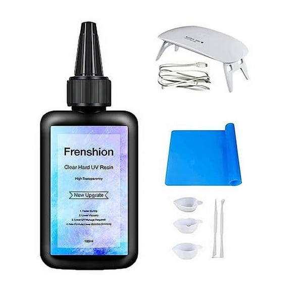Frenshion UV Lamp 100G Upgrade Quick Cure Clear Hard Low Odor UV Resin  Mat Tool, UV Resin Starter Kit for Jewelry Making