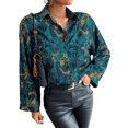 thumbnail image 3 of Txlixc Blusa, chaqueta con botones estampado casual cuello de cuaderno manga larga top suelto Txlixc moda, 3 of 8