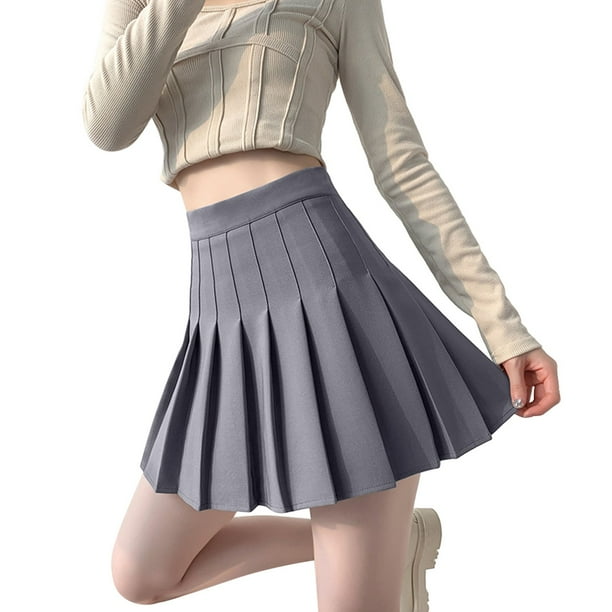 Skirt plus Size Womens Girls Solid Pleated Skirt Basic Skirt A Line