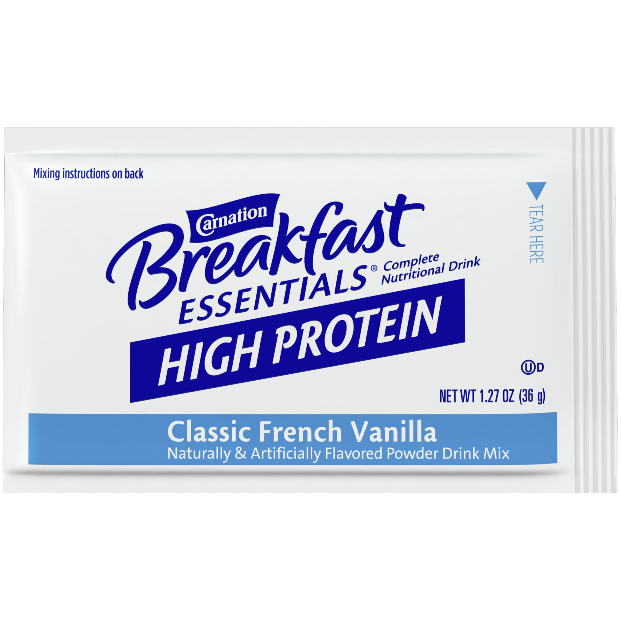 Carnation Breakfast Essentials High Protein Powder Nutritional Breakfast Drink Mix, Classic French Vanilla, 8 - 1.27 OZ Packets
